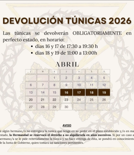 DEVOLUCIÓN DE TÚNICAS 2026